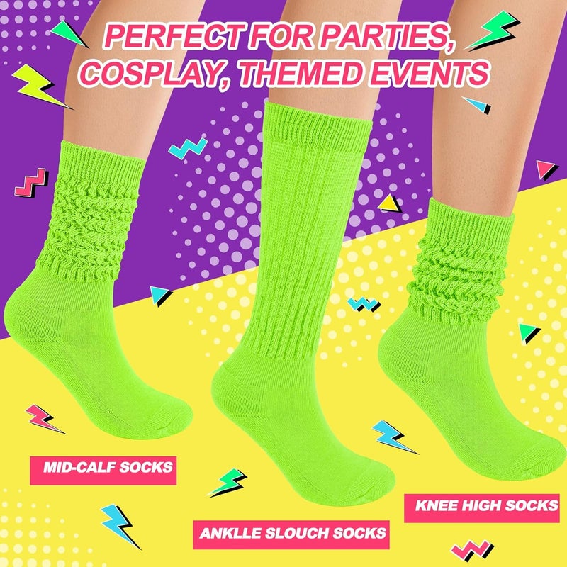 TRIITECH Store Neon Slouch Socks for Women, 80s 90s Scrunch Knee High Socks with Neon Earrings and Scrunchies for 80s 90s Party - Image 2